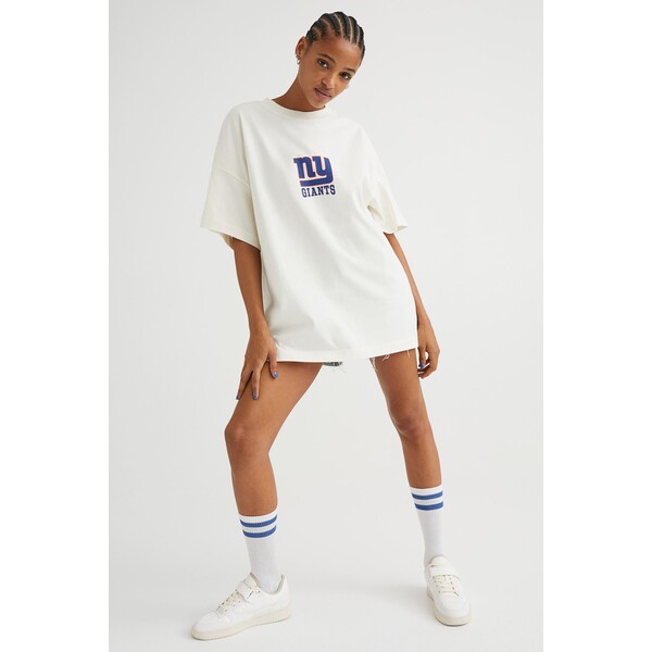 H&M Długi T-shirt z nadrukiem 1002471017 Kremowy/NY Giants
