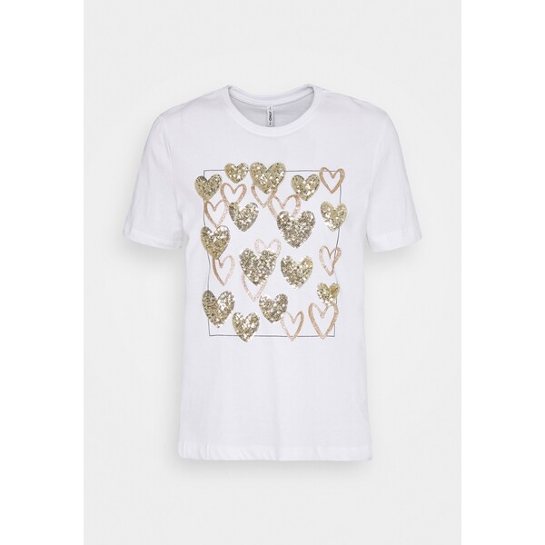 ONLY ONLKITA LIFE LEAF BOX T-shirt z nadrukiem bright white/gold hearts square ON321D2NH-A11