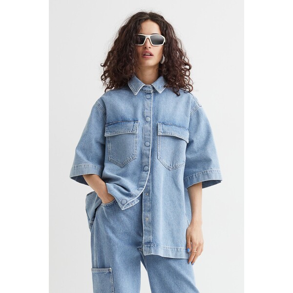 H&M Koszula dżinsowa z krótkim rękawem 1088493001 Niebieski denim