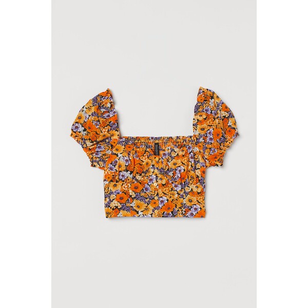 H&M Krótka bluzka 0982188003 Pomarańczowy/Fioletowe kwiaty