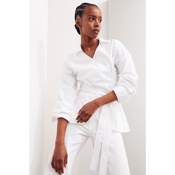 H&M Bawełniana bluzka kopertowa 1048754001 Biały