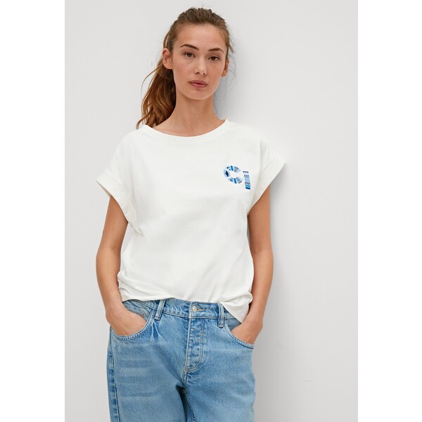 comma casual identity STICKEREI T-shirt z nadrukiem patch chest white C1E21D0EZ-A11