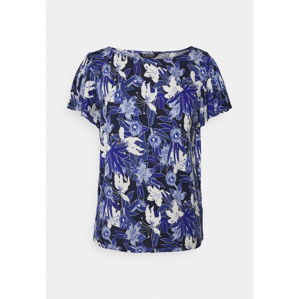 Lauren Ralph Lauren FLORAL FLUTTER-SLEEVE TEE T-shirt z nadrukiem blue/cream/navy L4221D0HU-K11