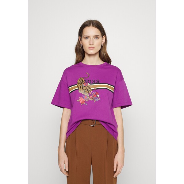 BOSS EVINA T-shirt z nadrukiem bright purple BB121D095-I11
