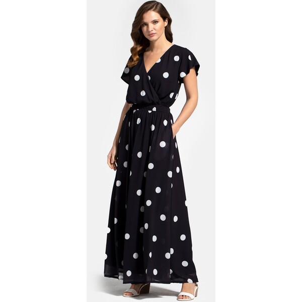 HotSquash Długa sukienka white polka dots on black HOW21C02Y-Q11
