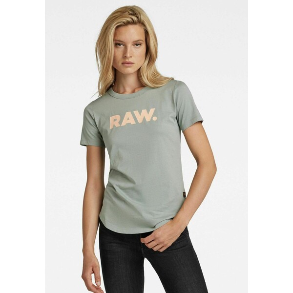 G-Star RAW SLIM T-shirt z nadrukiem iceberg green GS121D0XG-K12