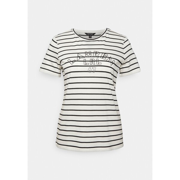 Lauren Ralph Lauren STRIPED LOGO JERSEY TEE T-shirt z nadrukiem pale cream/black L4221D0GY-A11