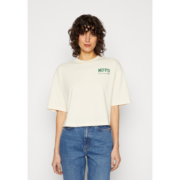 Marc O'Polo DENIM SHORTSLEEVE ROUNDNECK CROPPED PLACED PRINT T-shirt basic white blush OP521D0AA-A11