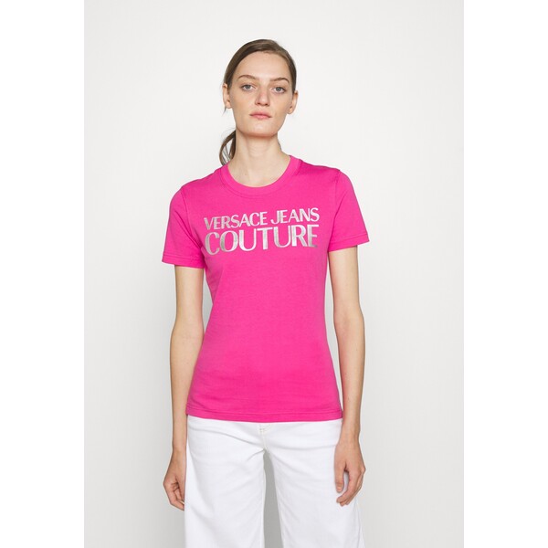 Versace Jeans Couture T-shirt z nadrukiem pink/silver VEI21D032-J11