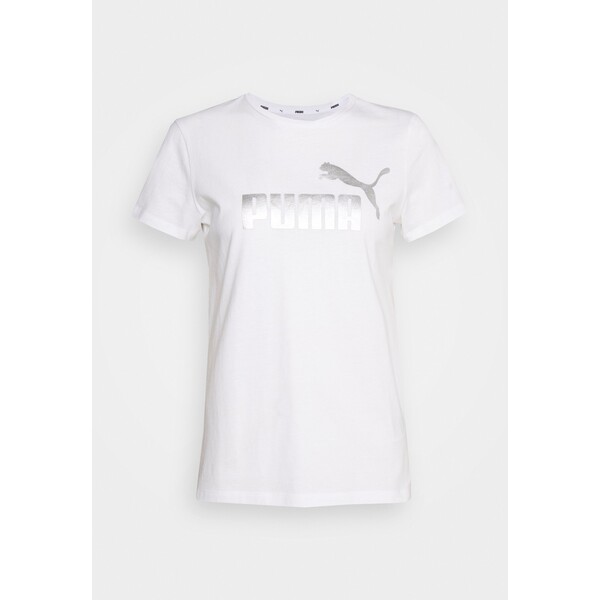 Puma METALLIC LOGO TEE T-shirt z nadrukiem white/silver PU141D0QN-A11