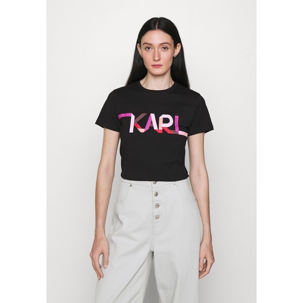 KARL LAGERFELD STRIPE LOGO T-shirt z nadrukiem black K4821D07F-Q11