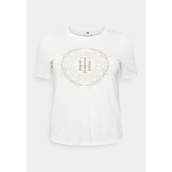 Tommy Hilfiger Curve CREST OPEN T-shirt z nadrukiem ecru TOY21D019-A11
