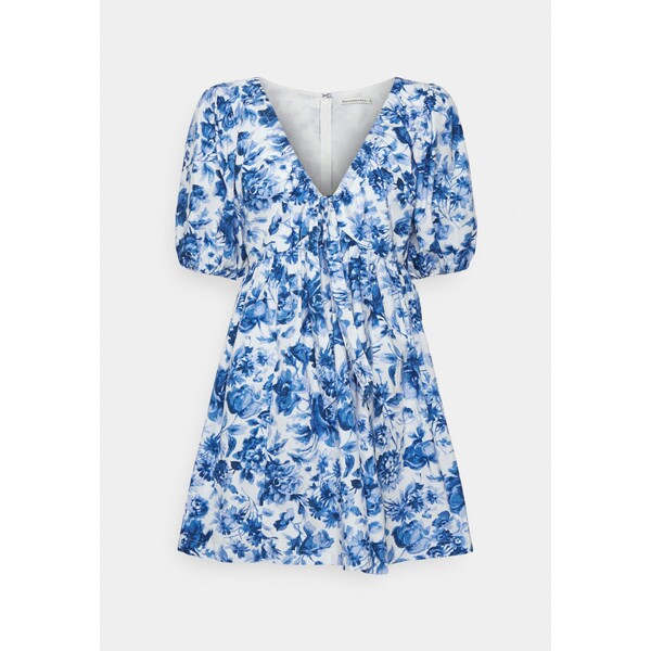 Abercrombie & Fitch VNECK PUFF Sukienka letnia blue floral A0F21C09S-K11