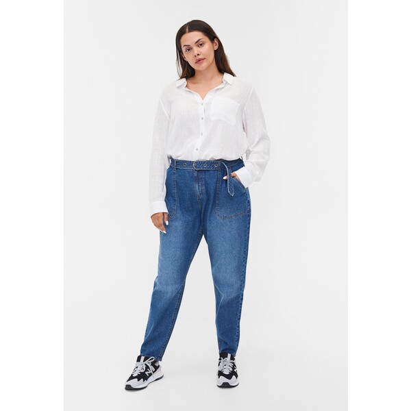 Zizzi HIGH-WAISTED WITH BELT Jeansy Relaxed Fit blue denim Z1721N0BH-K11