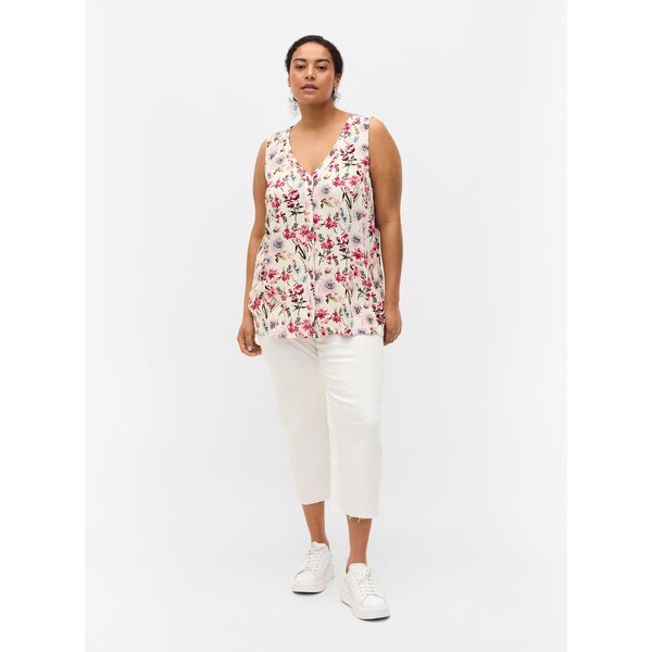 Zizzi FLORAL WITH BUTTONS Top bright white aop Z1721E2BB-A11