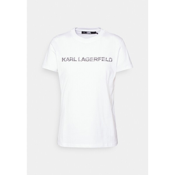 KARL LAGERFELD ELONGATED ZEBRA LOGO T-shirt z nadrukiem white K4821D09D-A11