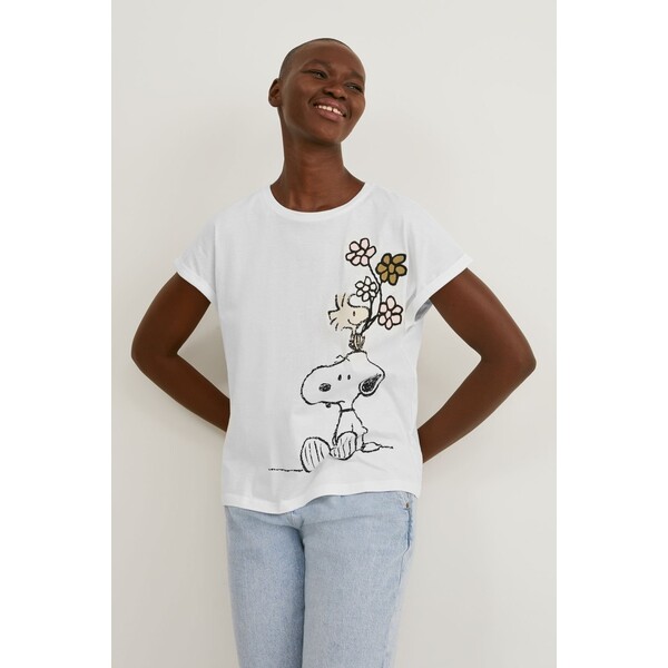 C&A SNOOPY PEANUTS T-shirt z nadrukiem white C6F21D056-A11