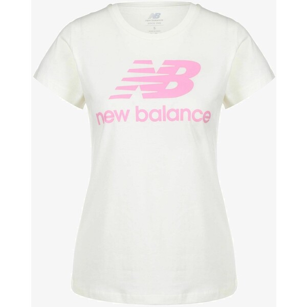 New Balance ESSENTIALS STACKED LOGO T-shirt z nadrukiem sea salt NE221D01S-B11