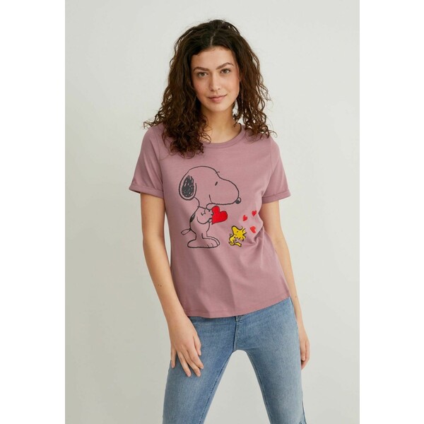 C&A SNOOPY T-shirt z nadrukiem dark rose C6F21D047-J11