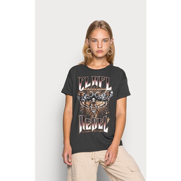 Colourful Rebel MOTH GLITTER BOXY TEE WOMEN PIRATE T-shirt z nadrukiem anthracite C5J21D01F-Q11