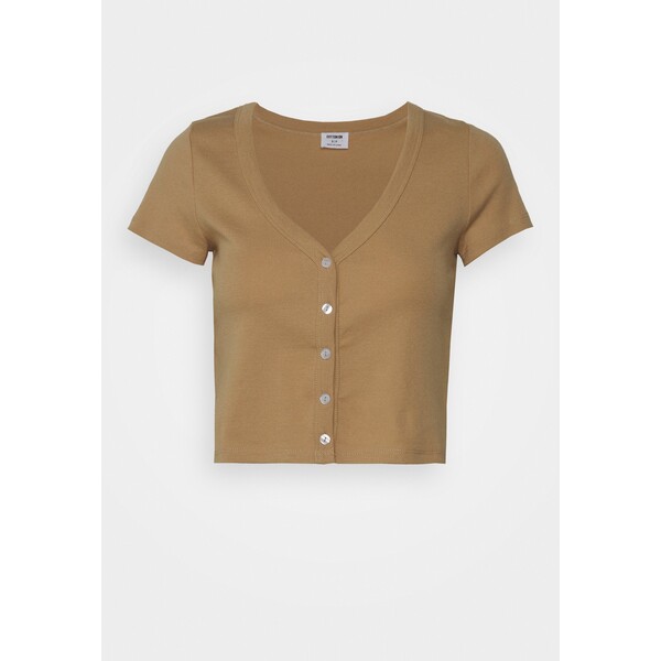 Cotton On LIZA BUTTON THROUGH SLEEVE T-shirt z nadrukiem brown taupe C1Q21D04A-O11