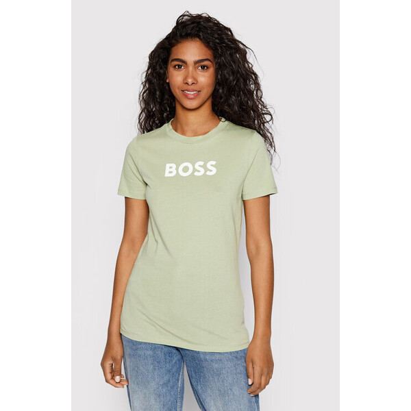 Boss T-Shirt Logo-Print Zielony Regular Fit