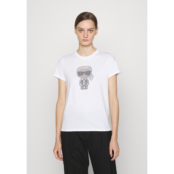 KARL LAGERFELD IKONIK RHINESTONE KARL T-shirt z nadrukiem white K4821D07M-A11