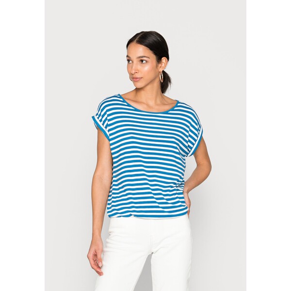 TOM TAILOR PRINTED AND STRIPED T-shirt z nadrukiem blue TO221D1BE-K12