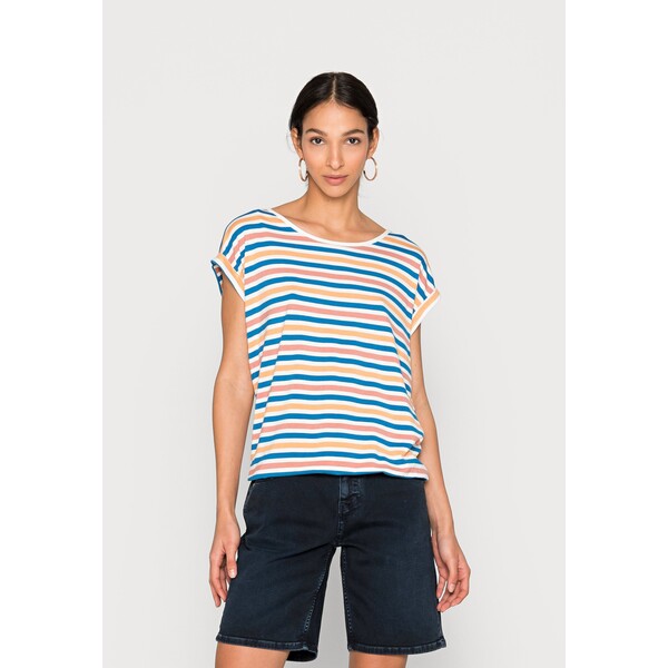 TOM TAILOR PRINTED AND STRIPED T-shirt z nadrukiem blue multicolor stripe TO221D1BE-T11