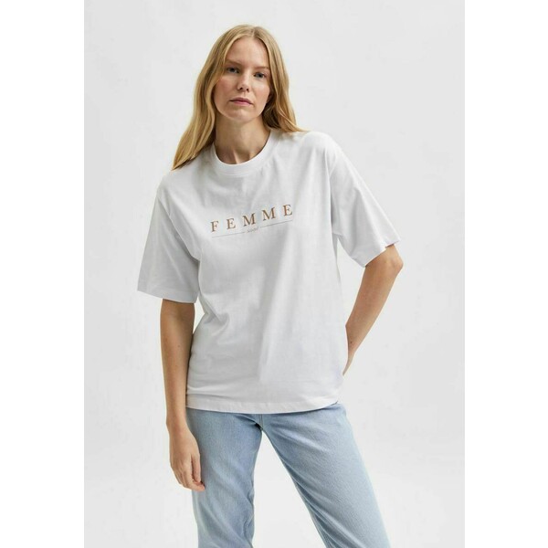 Selected Femme T-shirt z nadrukiem bright white SE521D0ID-A11