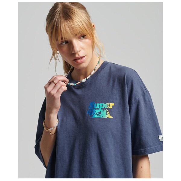Superdry VINTAGE CALI STRIPE T-shirt z nadrukiem blue indigo SU221D28H-K11