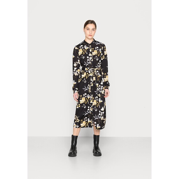 Anna Field SHIRT COLLAR MIDI BELTED DRESS Sukienka koszulowa black/yellow/white AN621C1Q3-Q11