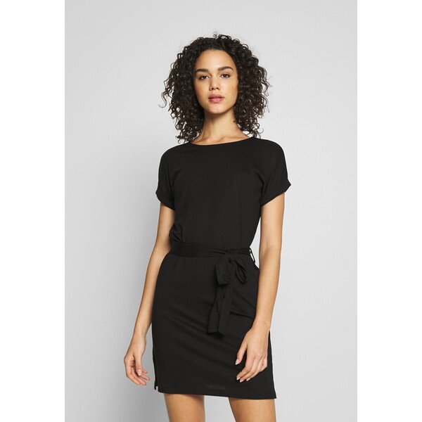Even&Odd BASIC Short sleeves mini belted dress Sukienka z dżerseju black/black EV421C109-Q11
