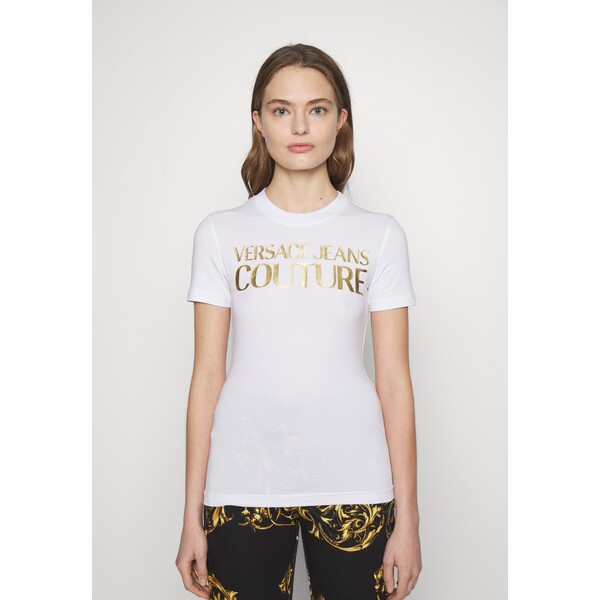 Versace Jeans Couture STRETCH T-shirt z nadrukiem white VEI21D057-A11