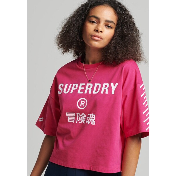 Superdry CORE T-shirt z nadrukiem pink SU221D299-J11