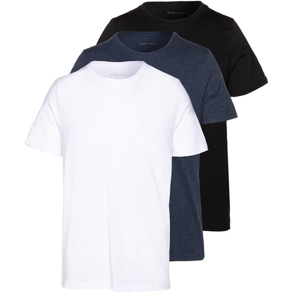 Pier One 3 PACK T-shirt basic black/white/blue PI922O0GQ-Q13