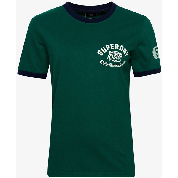 Superdry VINTAGE ATHLETIC RINGER T-shirt z nadrukiem emerald green SU221D2AK-M11