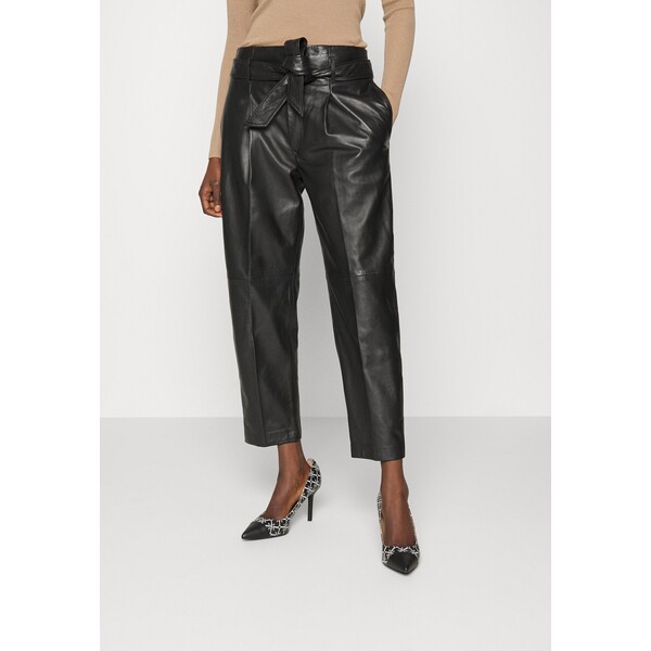 Lauren Ralph Lauren BELTED LAMBSKIN PANT Spodnie skórzane black L4221A06D-Q11