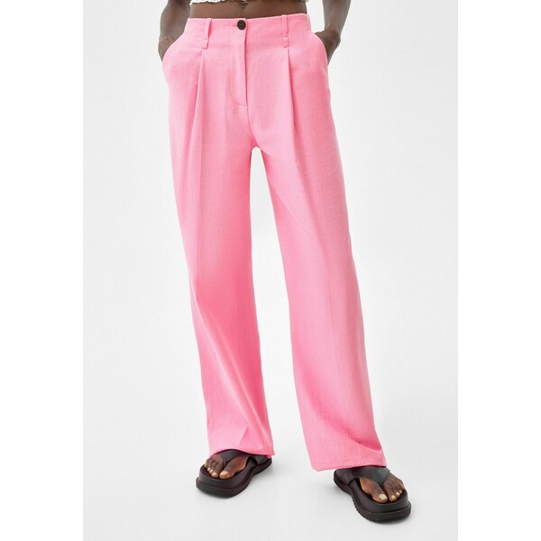 Bershka LINEN WIDE-LEG Spodnie materiałowe pink BEJ21A0LN-J11