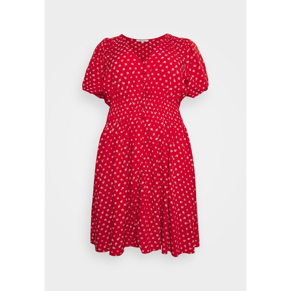 Madewell PUFF BUTTONFRONT RETRO MINI PRINT Sukienka letnia bandana red M3J21C03G-G11