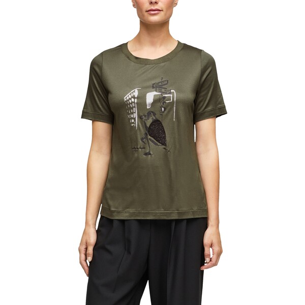 s.Oliver BLACK LABEL T-shirt z nadrukiem khaki SOA21E0JA-N11