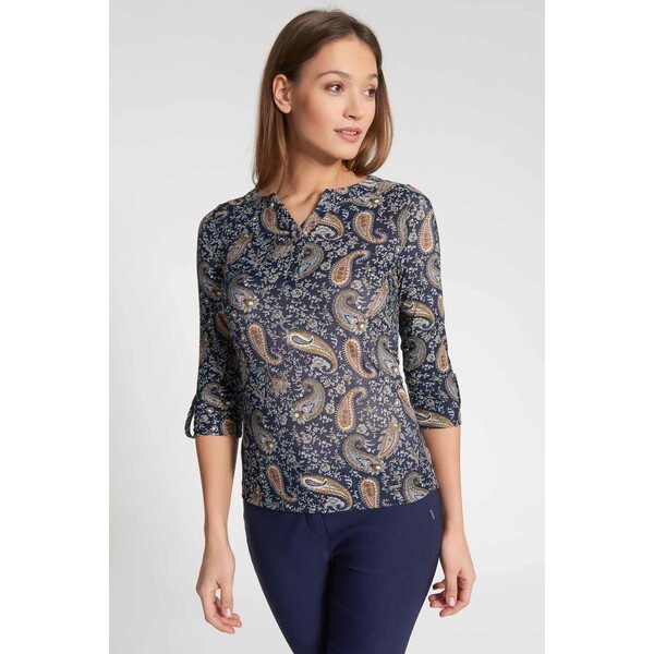 Quiosque Granatowa koszulowa bluzka ze wzorem paisley