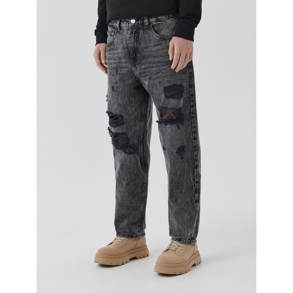 Cropp Szare jeansy z przetarciami 2267K-90J