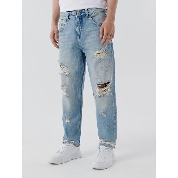 Cropp Błękitne jeansy z przetarciami 2267K-50J