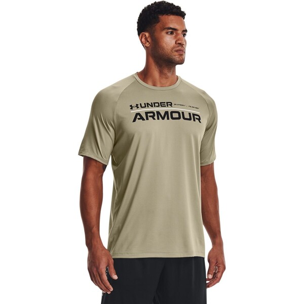 Męska koszulka treningowa UNDER ARMOUR UA TECH 2.0 WORDMARK SS - brązowa