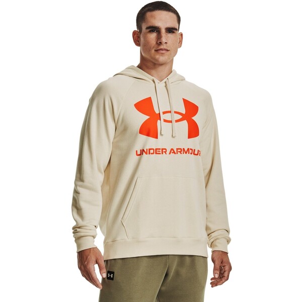 Męska bluza dresowa nierozpinana z kapturem UNDER ARMOUR UA Rival Fleece Big Logo HD - beżowa