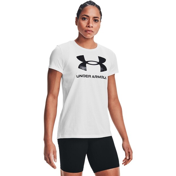 Damska koszulka treningowa z nadrukiem UNDER ARMOUR Live Sportstyle Graphic SSC - biała