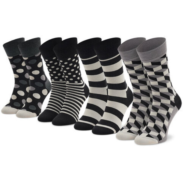 Happy Socks Zestaw 4 par wysokich skarpet unisex XCBW09-9150 Czarny