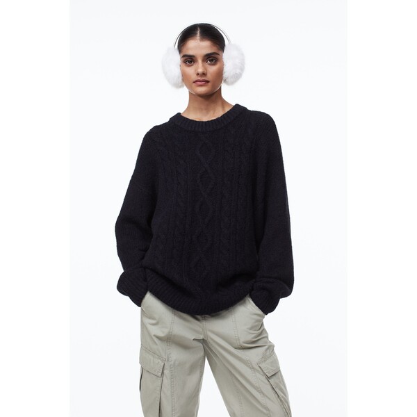 H&M Sweter oversize w warkoczowy splot - 1091724006 Czarny
