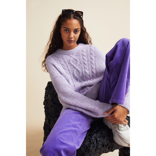 H&M Sweter oversize w warkoczowy splot - 1091724006 Jasnofioletowy